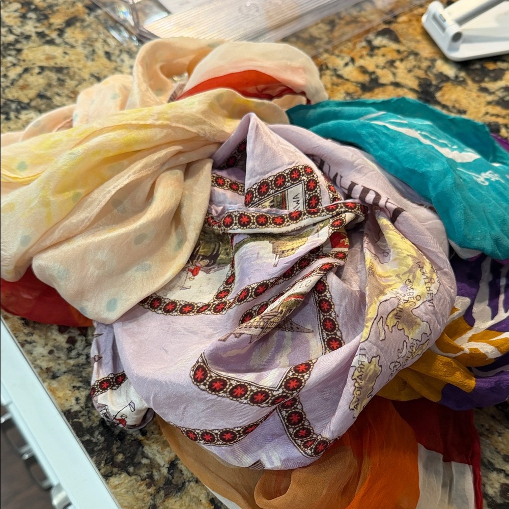 Bill Haire Signature Silk Scarf in Teal, Purple & Cream Vintage Scarf Bundle